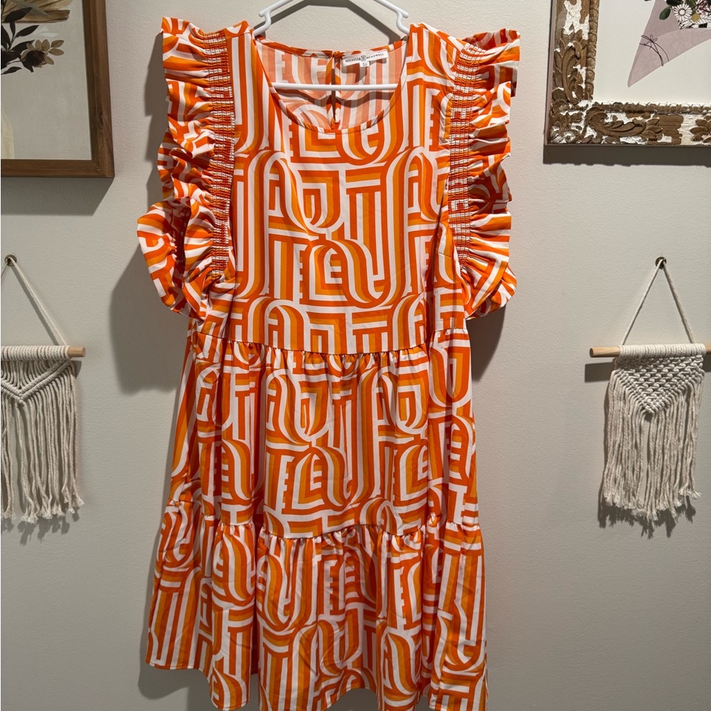 Orange and White Patterned Dress